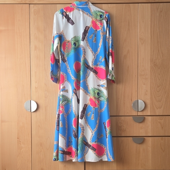 Vibrant Long Sleeve Dress with Artistic Print, IYKYK, Miami Horseshow, Small EUC - Picture 11 of 11